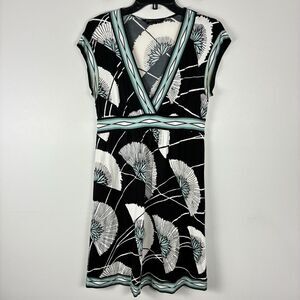 Y2K BCBG MaxAzria Dress Women S Green Asian Print VTG 90s V Neck Stretch